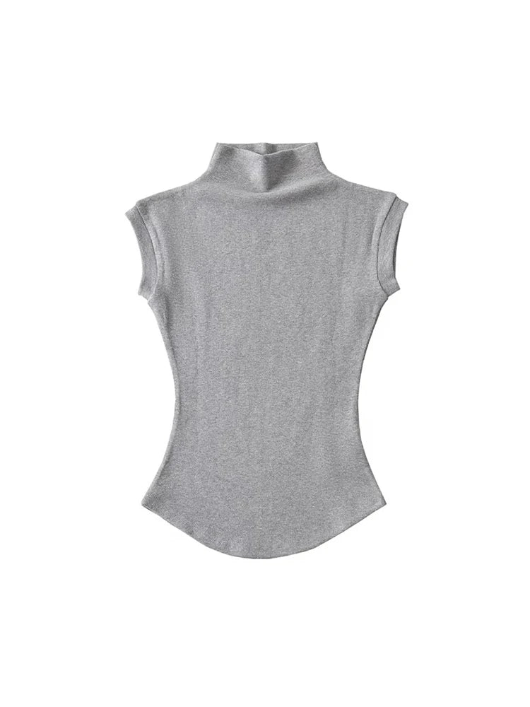 Women's Sleeveless Solid Turtleneck Top