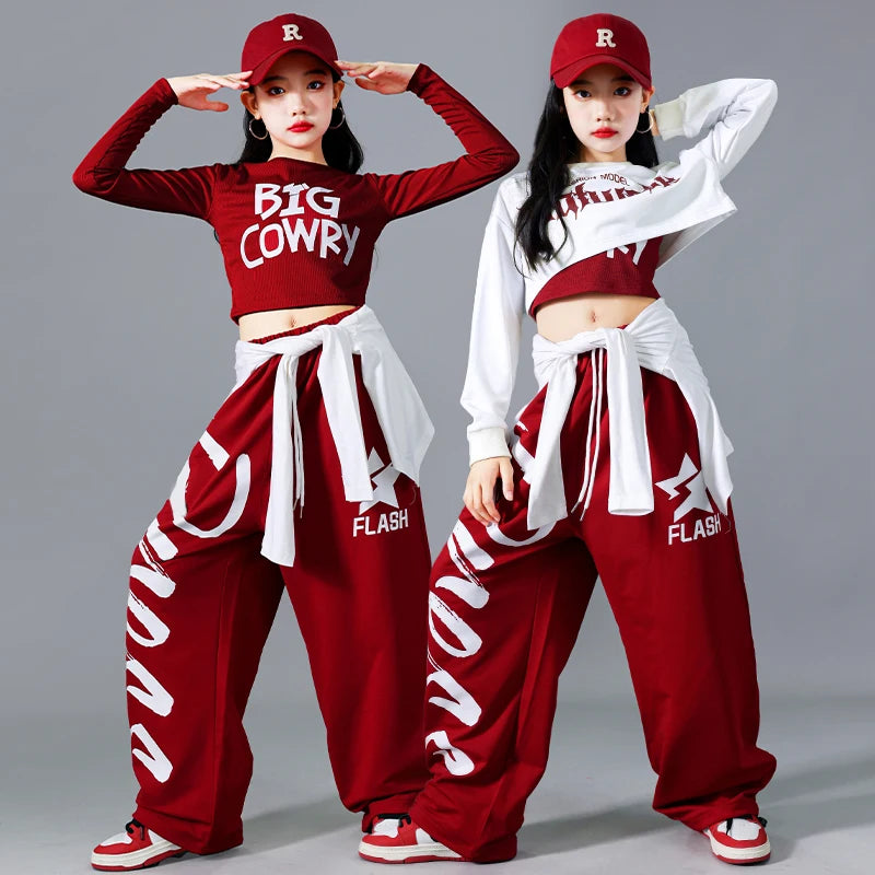 Girls K-pop Crop Top Joggers Set