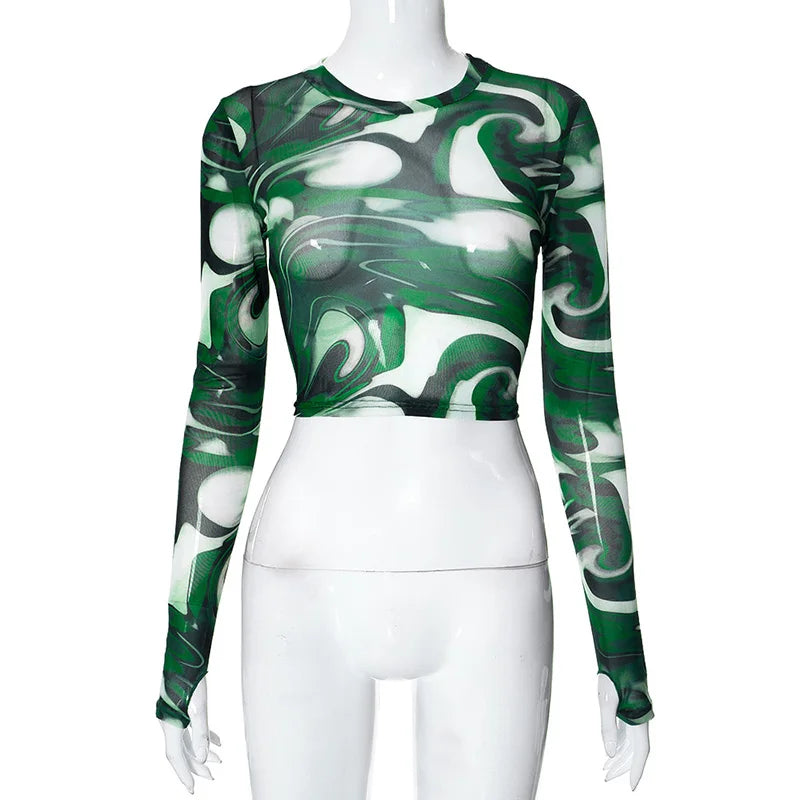 Women's Mesh Long Sleeve Crop Top