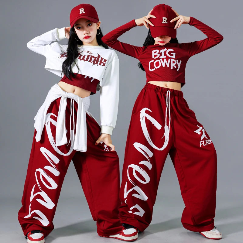 Girls K-pop Crop Top Joggers Set