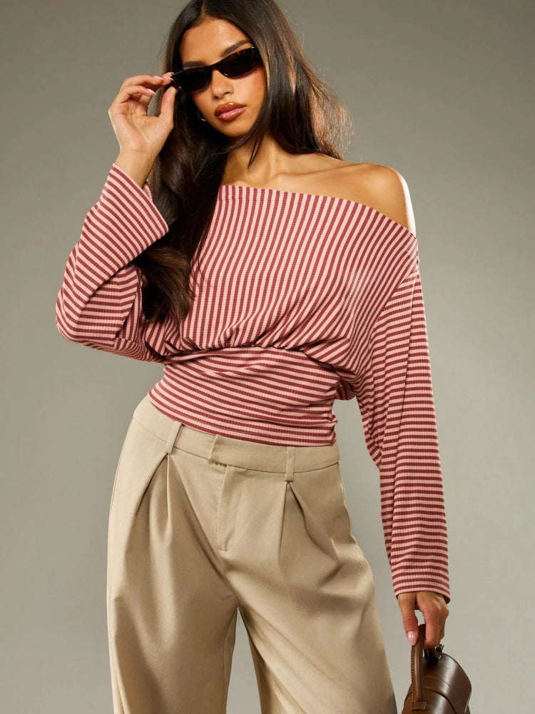 Striped Off-Shoulder Crop Top
