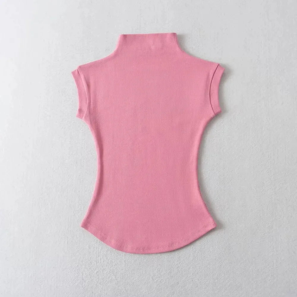 Women's Sleeveless Solid Turtleneck Top