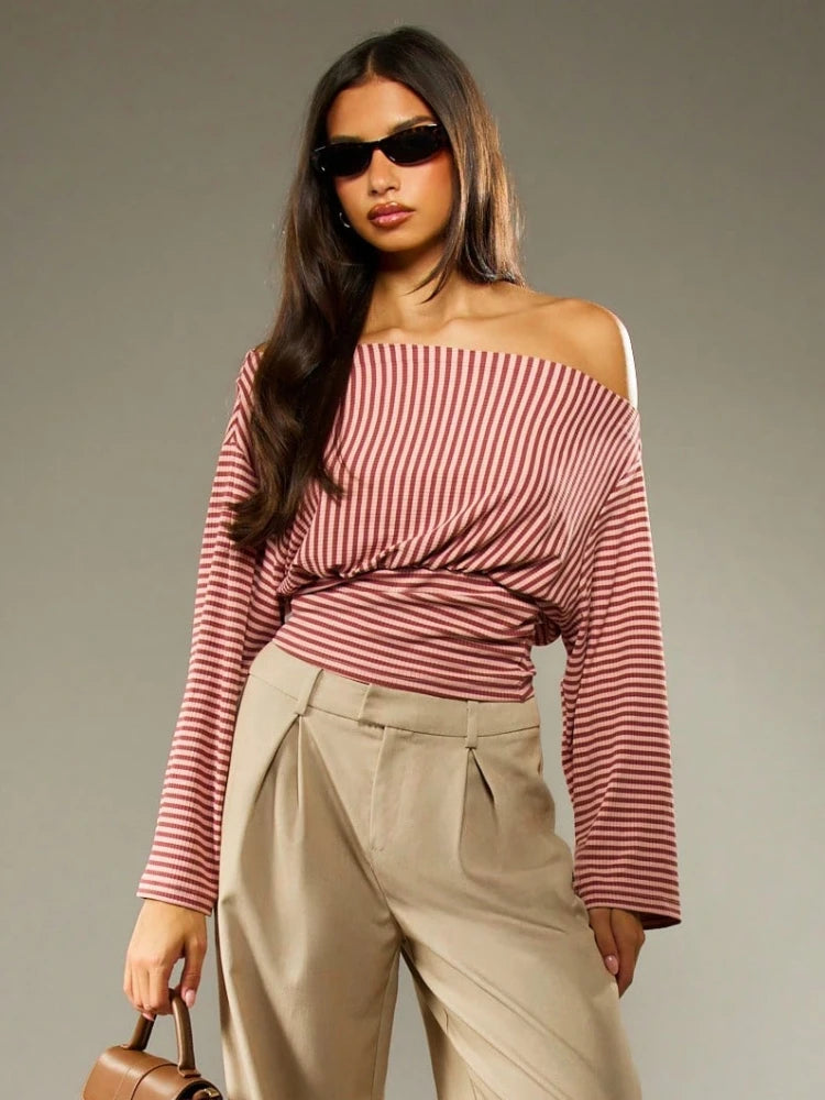 Striped Off-Shoulder Crop Top