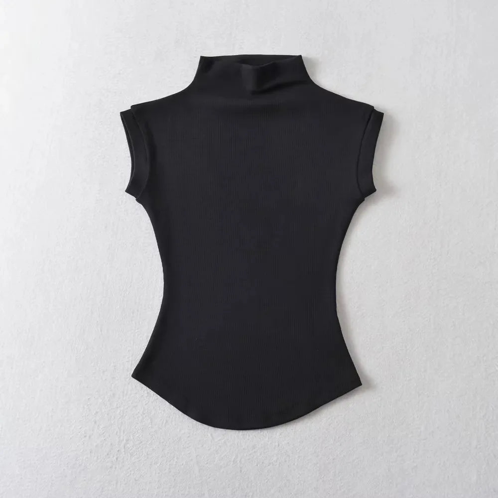 Women's Sleeveless Solid Turtleneck Top