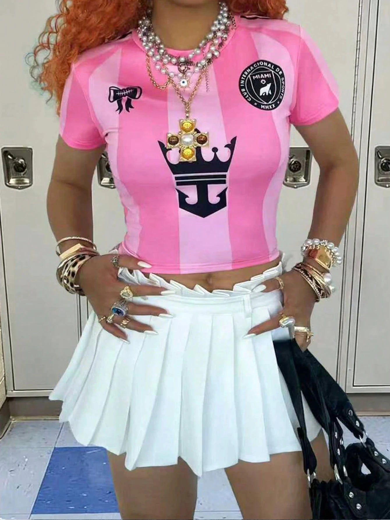 Women's Number Graphic Color Block Crop Tee
