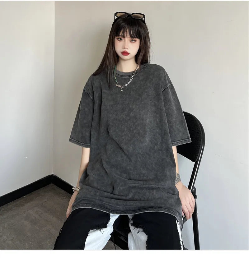 Black Wash Distressed Oversized T-Shirt