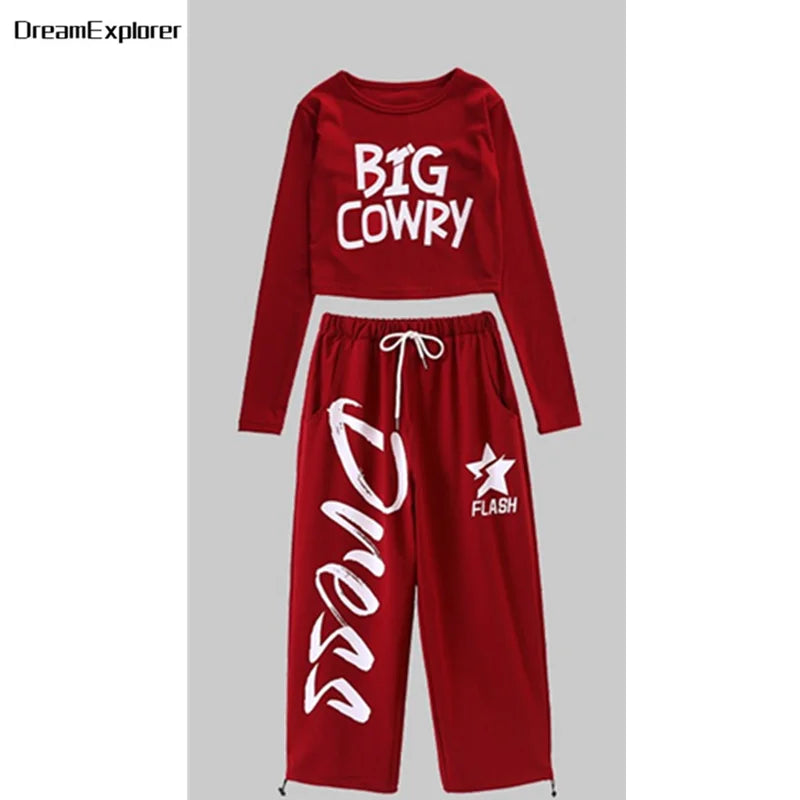 Girls K-pop Crop Top Joggers Set