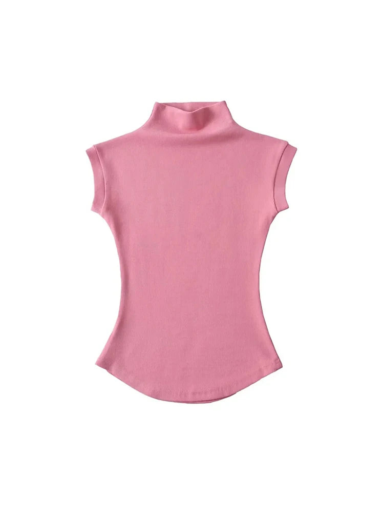 Women's Sleeveless Solid Turtleneck Top