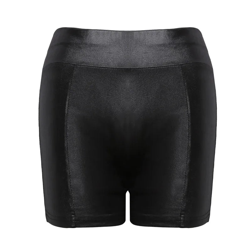 Shiny PU Leather High Waist Shorts