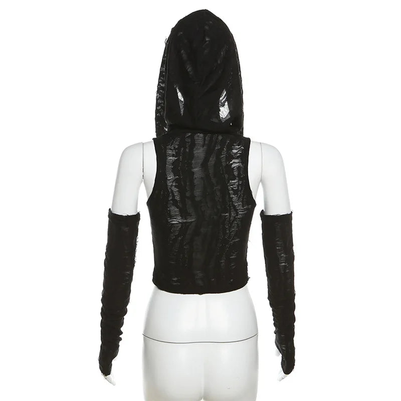 Vintage Hooded Sleeveless Crop Top