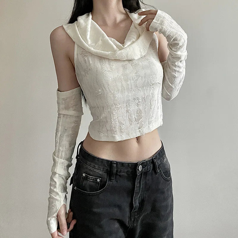 Vintage Hooded Sleeveless Crop Top