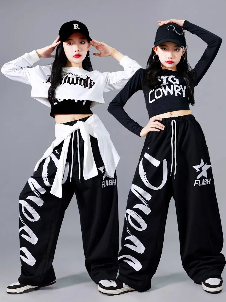 Girls K-pop Crop Top Joggers Set