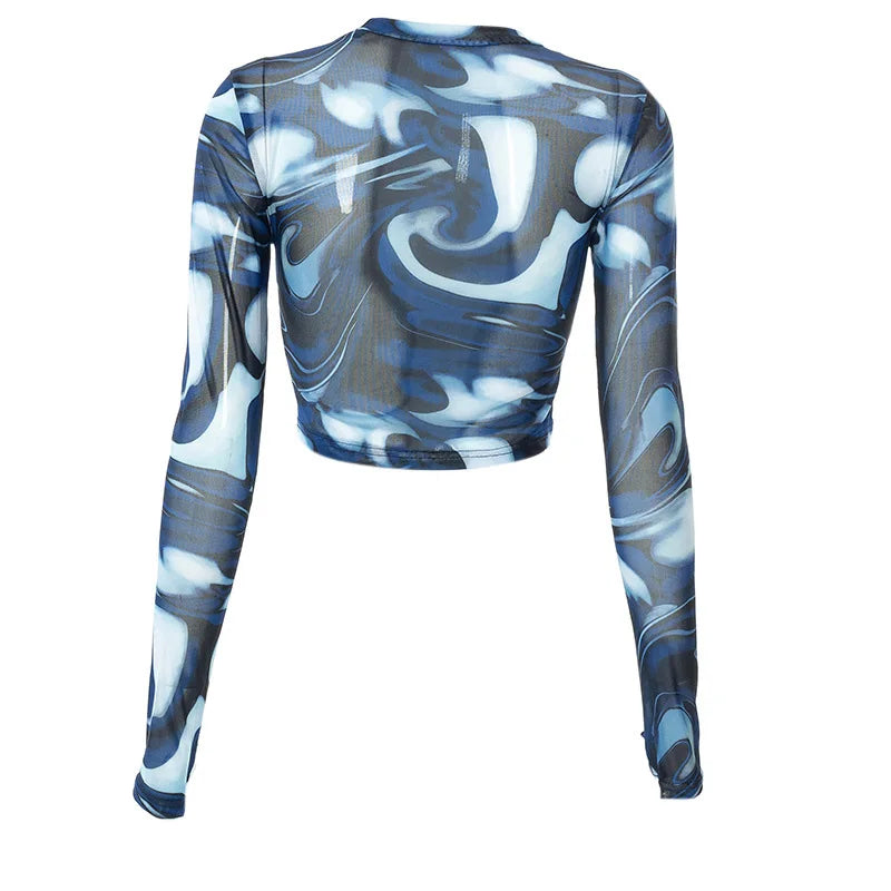 Women's Mesh Long Sleeve Crop Top