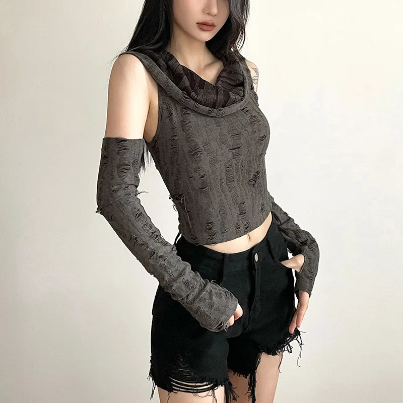 Vintage Hooded Sleeveless Crop Top