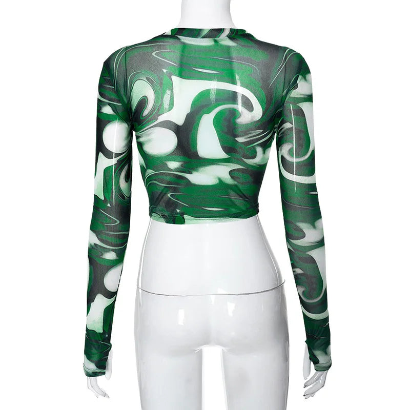 Women's Mesh Long Sleeve Crop Top
