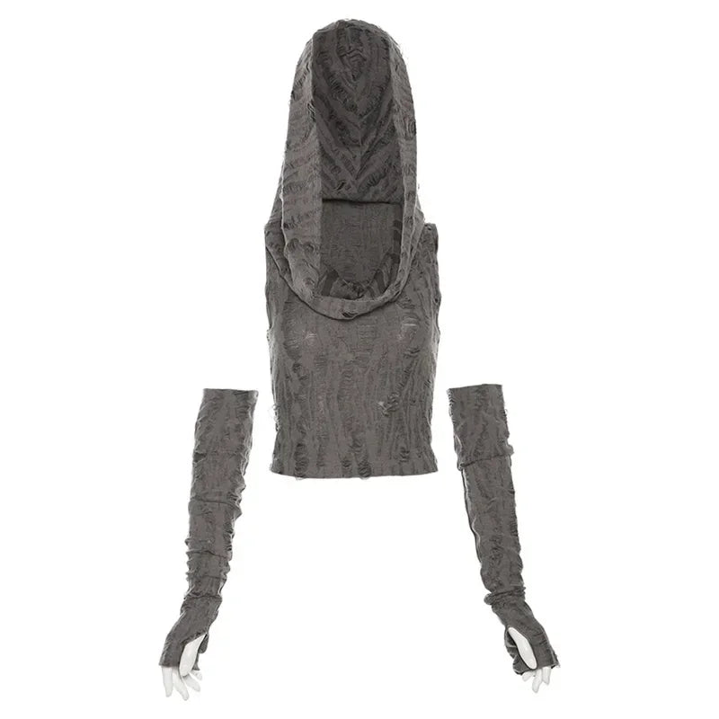 Vintage Hooded Sleeveless Crop Top