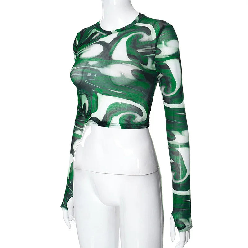 Women's Mesh Long Sleeve Crop Top