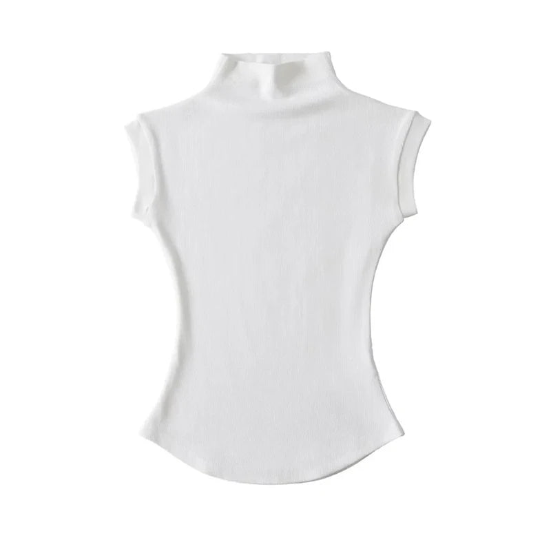 Women's Sleeveless Solid Turtleneck Top