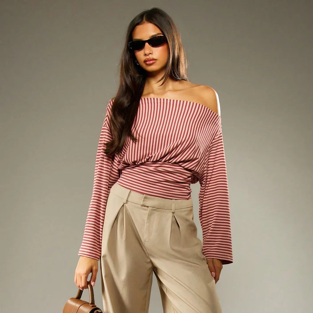 Striped Off-Shoulder Crop Top