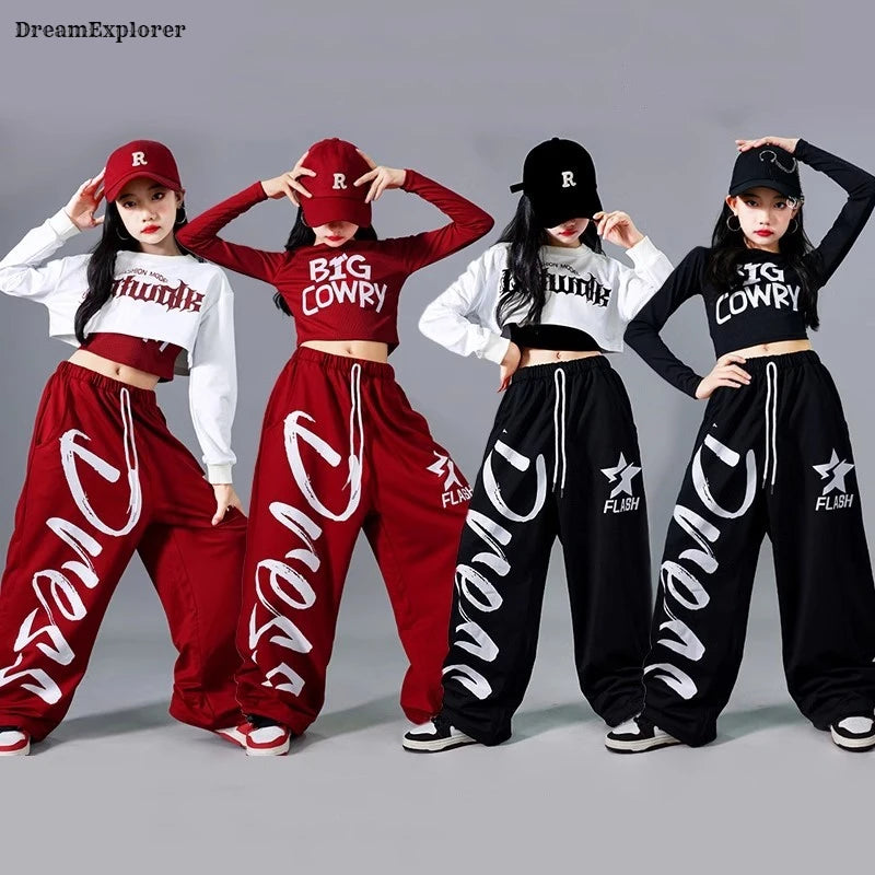 Girls K-pop Crop Top Joggers Set