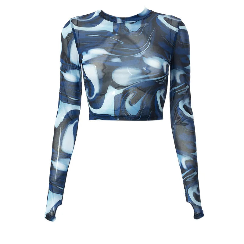 Women's Mesh Long Sleeve Crop Top