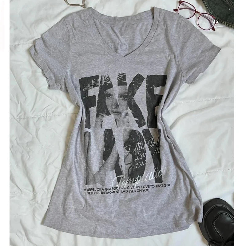 Vintage Graphic V-Neck T-Shirt