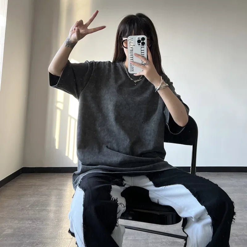 Black Wash Distressed Oversized T-Shirt