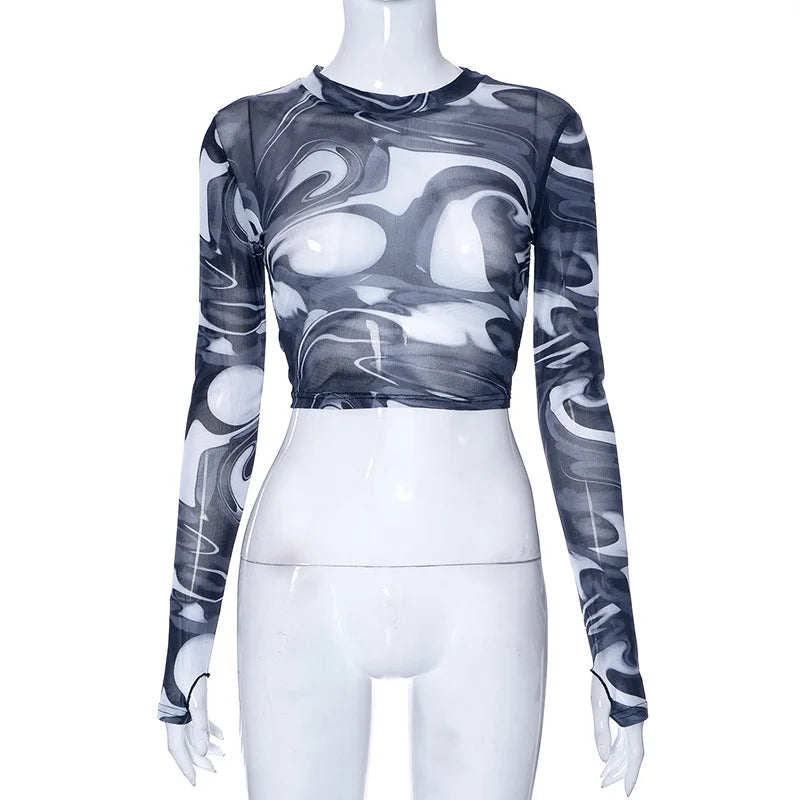 Women's Mesh Long Sleeve Crop Top