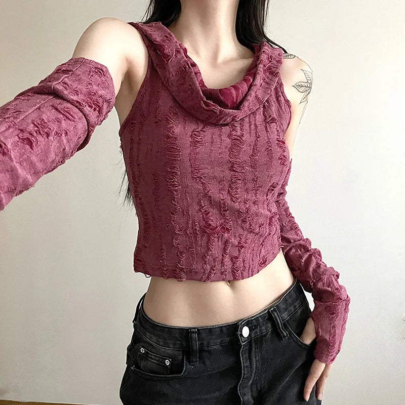 Vintage Hooded Sleeveless Crop Top