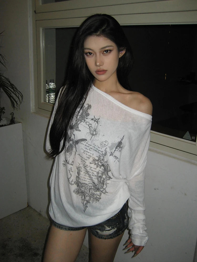 Korean Graphic Long Sleeve Tee