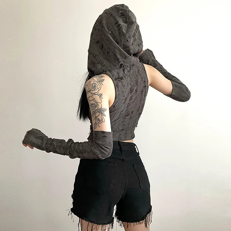 Vintage Hooded Sleeveless Crop Top